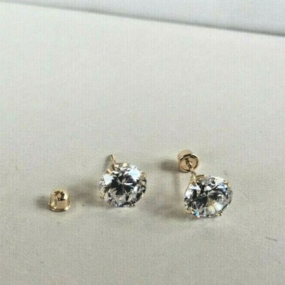 14K SOLID YELLOW GOLD STUD EARRINGS W/ 4 CARATS ROUND SIMULATED DIAMONDS - Picture 6 of 6